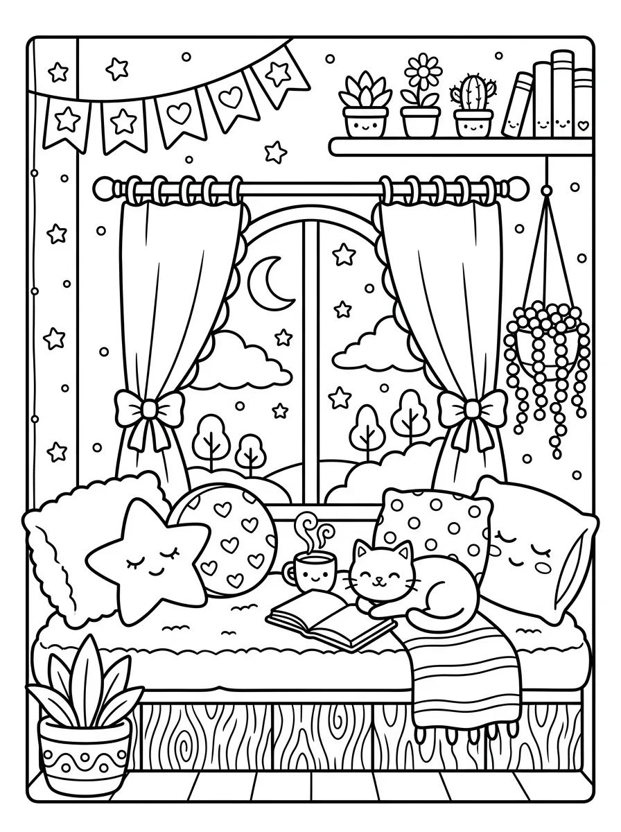 Cantinho da Leitura na Janela para colorir Desenho de Cantinho da Leitura na Janela para colorir e imprimir grátis