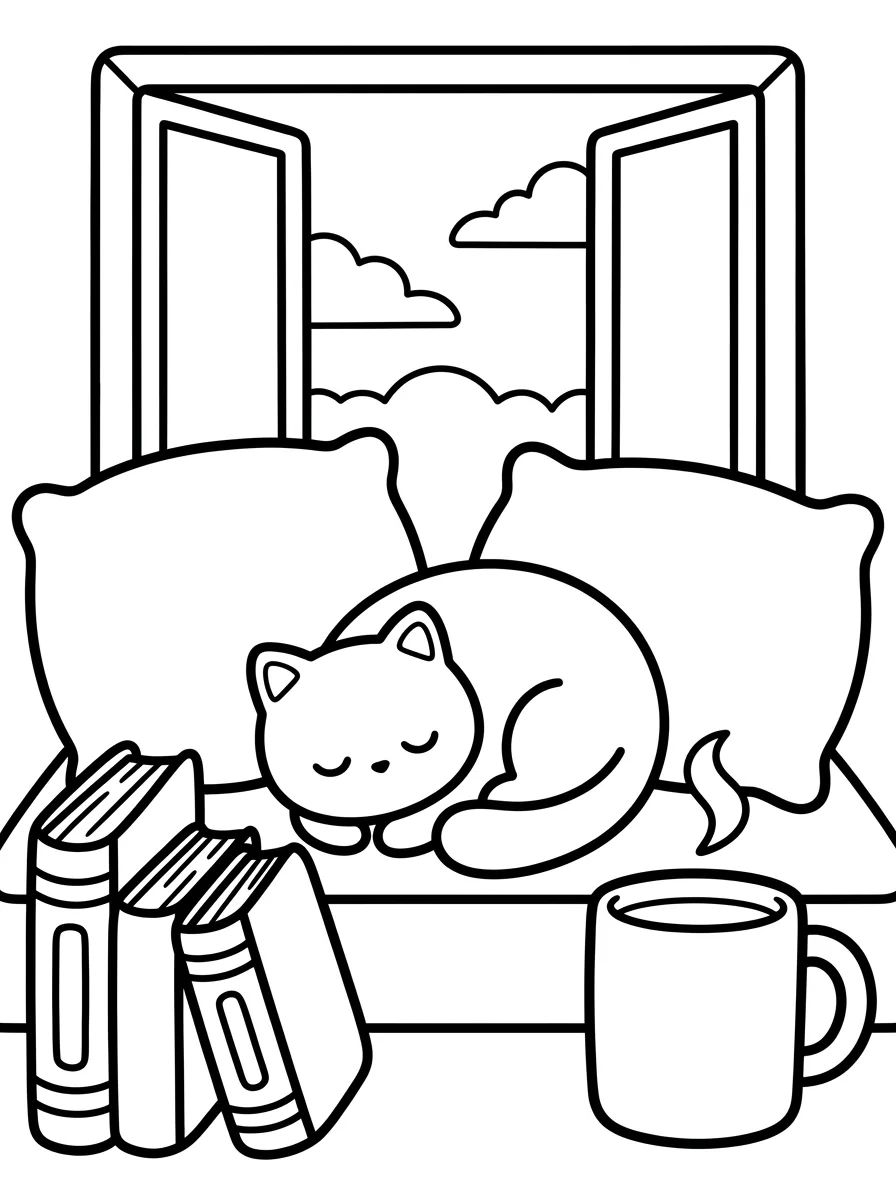 Cantinho da Leitura na Janela para colorir Desenho de Cantinho da Leitura na Janela para colorir e imprimir grátis