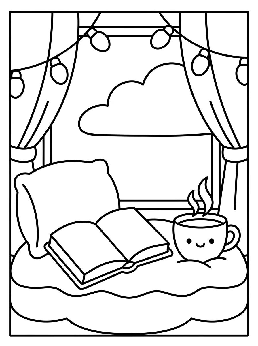 Cantinho da Leitura na Janela para colorir Desenho de Cantinho da Leitura na Janela para colorir e imprimir grátis