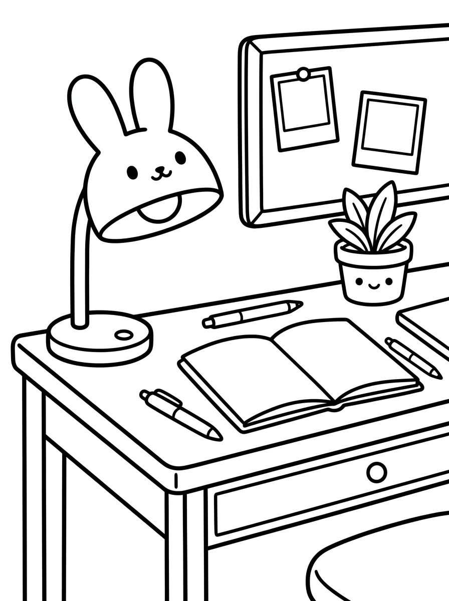 Escrivaninha Fofa de Estudos para colorir Desenho de Escrivaninha Fofa de Estudos para colorir e imprimir grátis