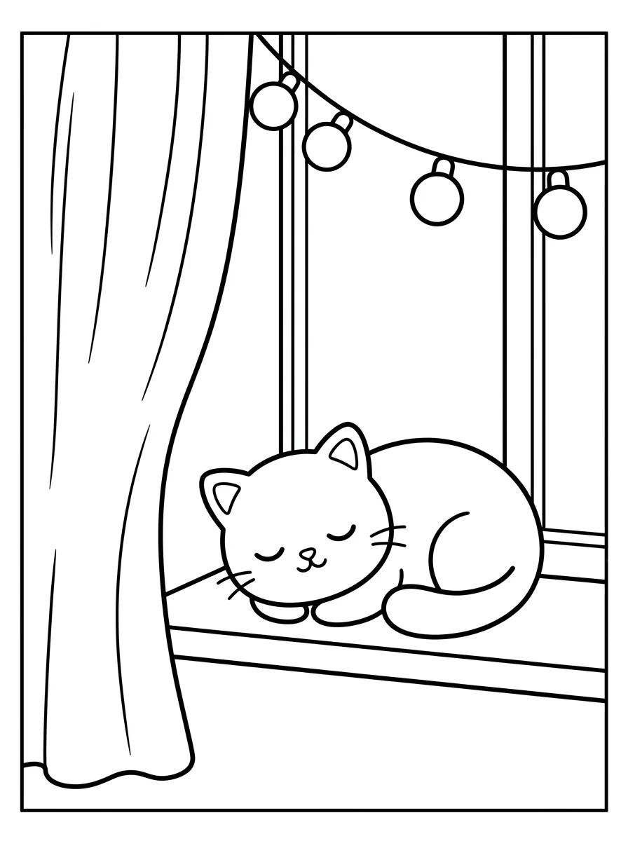 Gatinho Dormindo na Janela do Quarto para colorir Desenho de Gatinho Dormindo na Janela do Quarto para colorir e imprimir grátis