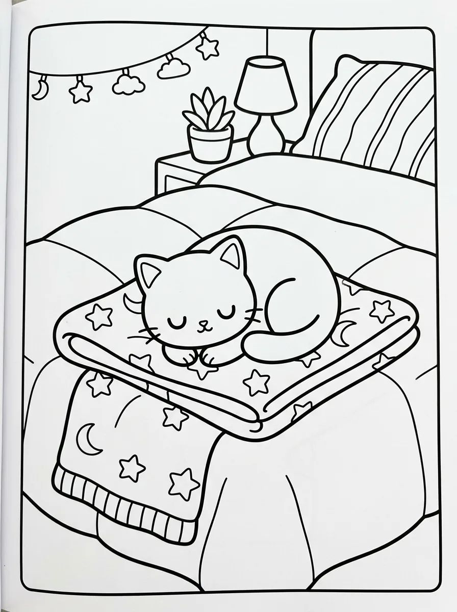 Gatinho Dormindo na Peseira para colorir Desenho de Gatinho Dormindo na Peseira para colorir e imprimir grátis