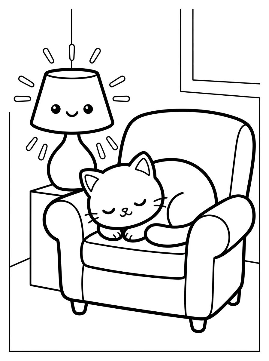 Gatinho Dormindo na Pufa para colorir Desenho de Gatinho Dormindo na Pufa para colorir e imprimir grátis