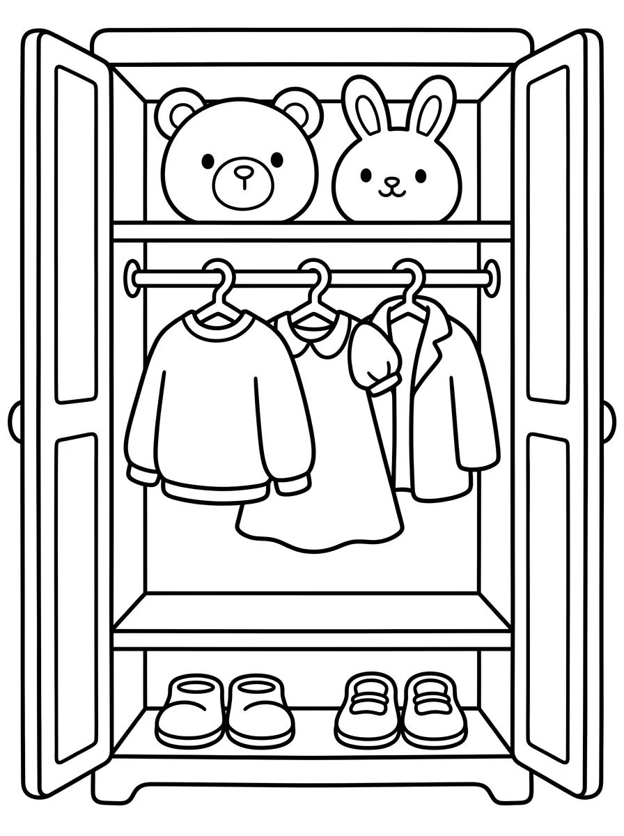 Open Wardrobe with Cute Outfits para colorir Desenho de Open Wardrobe with Cute Outfits para colorir e imprimir grátis