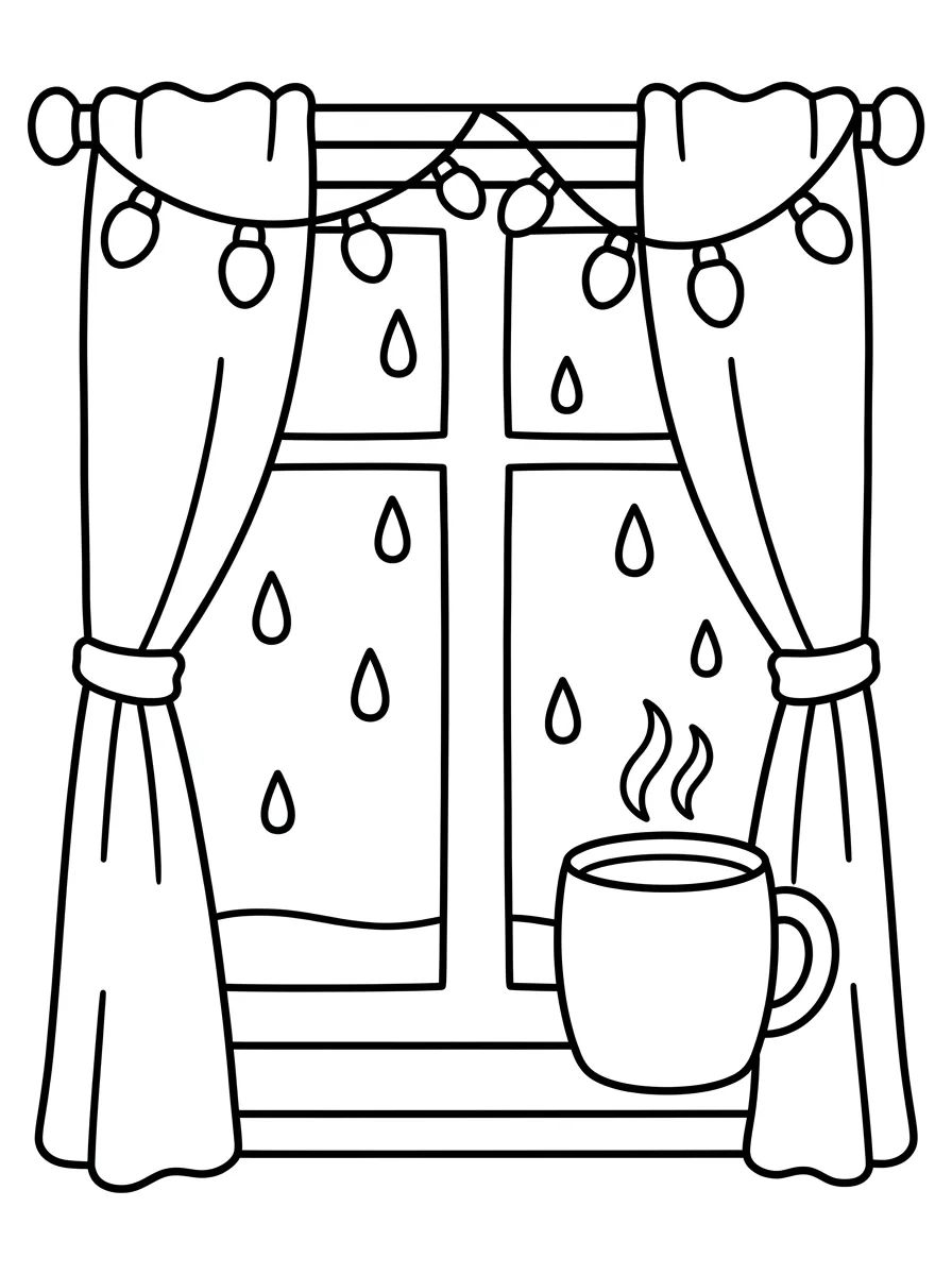 Janela com Chuva e Luzes Pisca-Pisca para colorir Desenho de Janela com Chuva e Luzes Pisca-Pisca para colorir e imprimir grátis