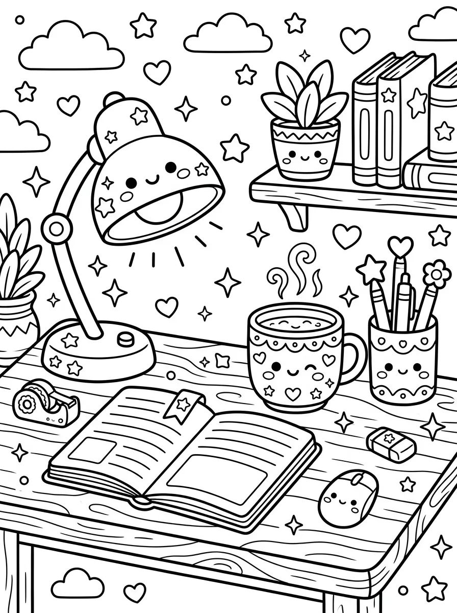 Mesa de Estudos e Chá Quentinho para colorir Desenho de Mesa de Estudos e Chá Quentinho para colorir e imprimir grátis