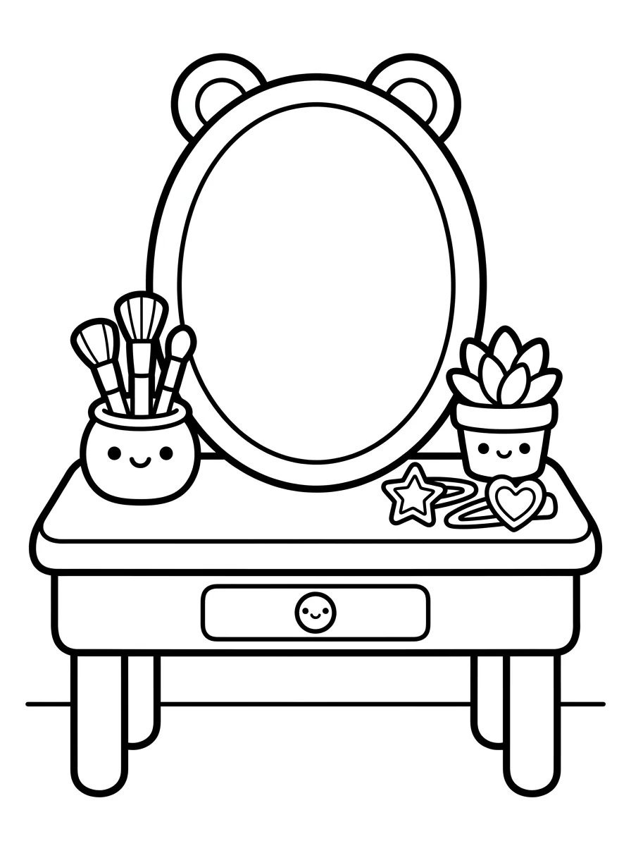Penteadeira Kawaii e Espelho Fofo para colorir Desenho de Penteadeira Kawaii e Espelho Fofo para colorir e imprimir grátis