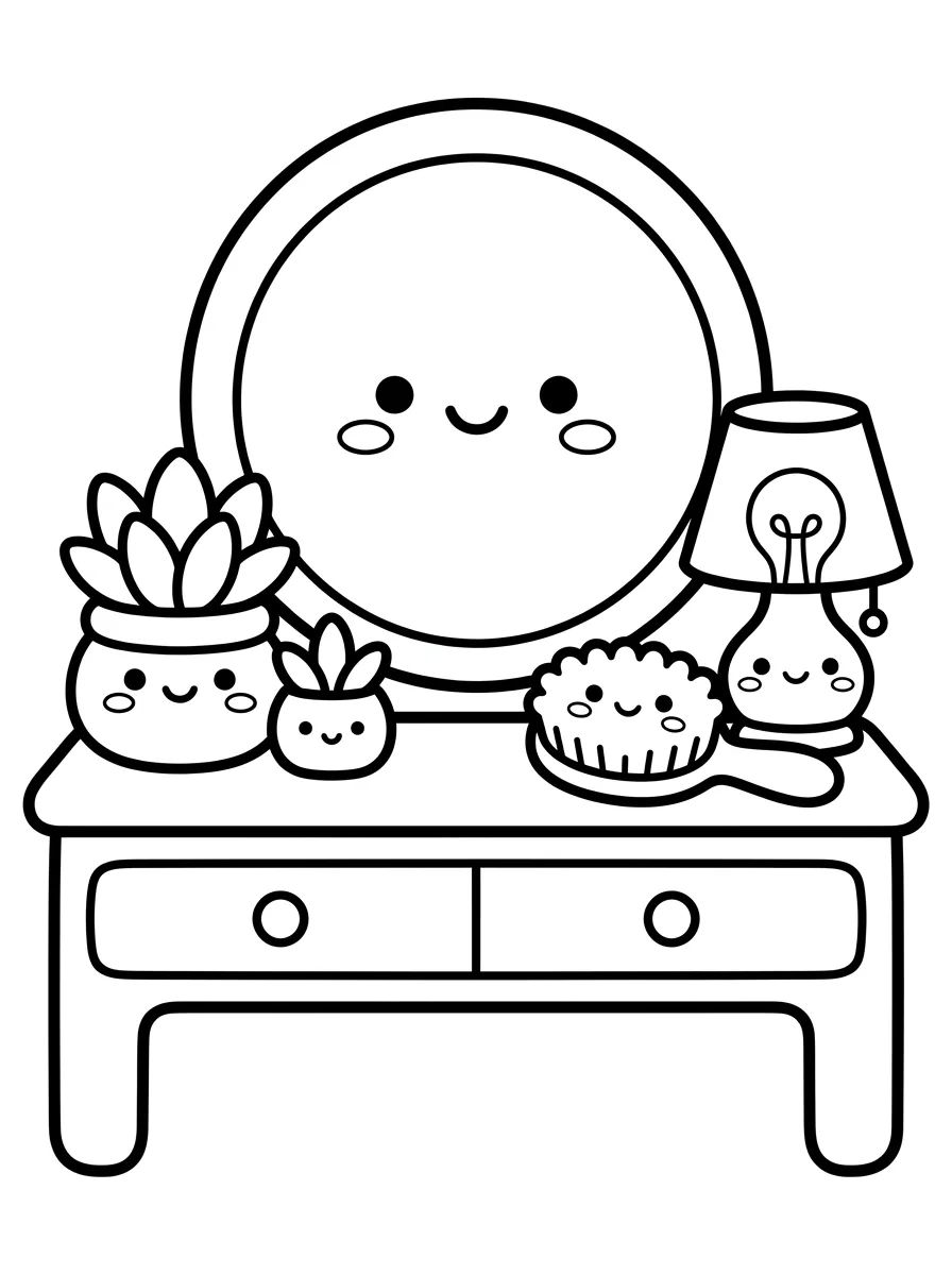 Kawaii Vanity and Little Plants 🌿 para colorir Desenho de Kawaii Vanity and Little Plants 🌿 para colorir e imprimir grátis