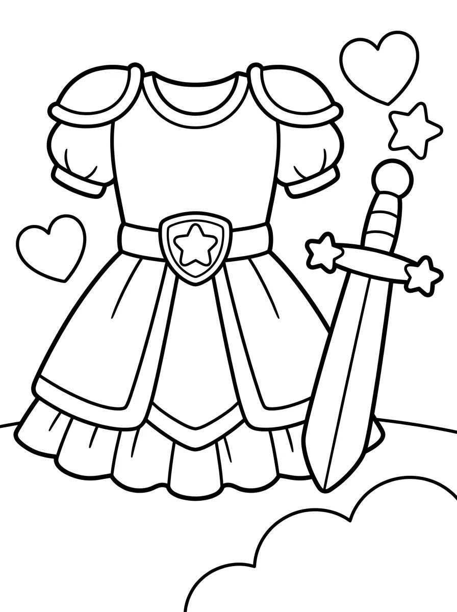 Vestido de Guerreira com Espada de Estrela para colorir Desenho de Vestido de Guerreira com Espada de Estrela para colorir e imprimir grátis