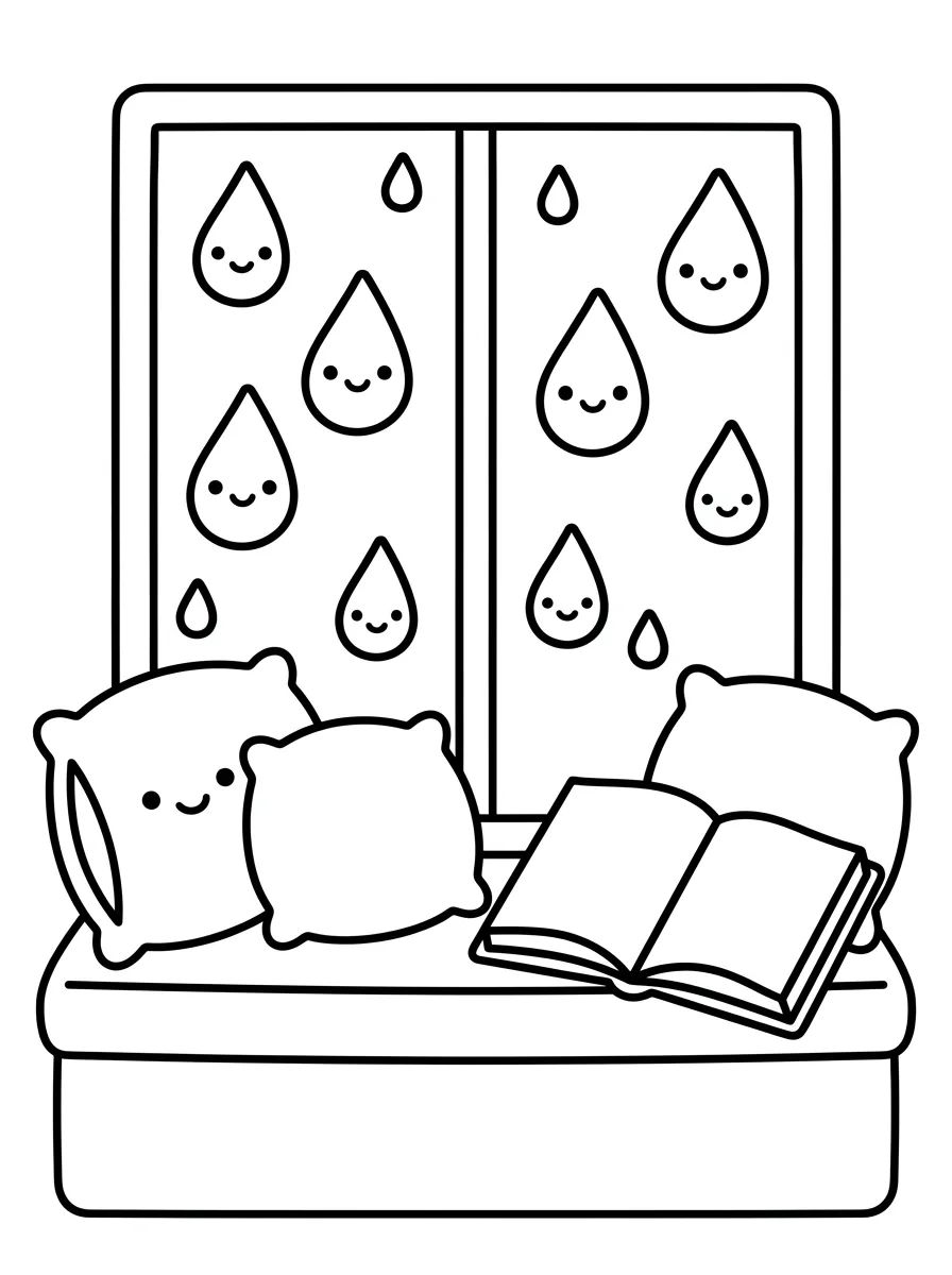 Rainy Window Nook para colorir Desenho de Rainy Window Nook para colorir e imprimir grátis