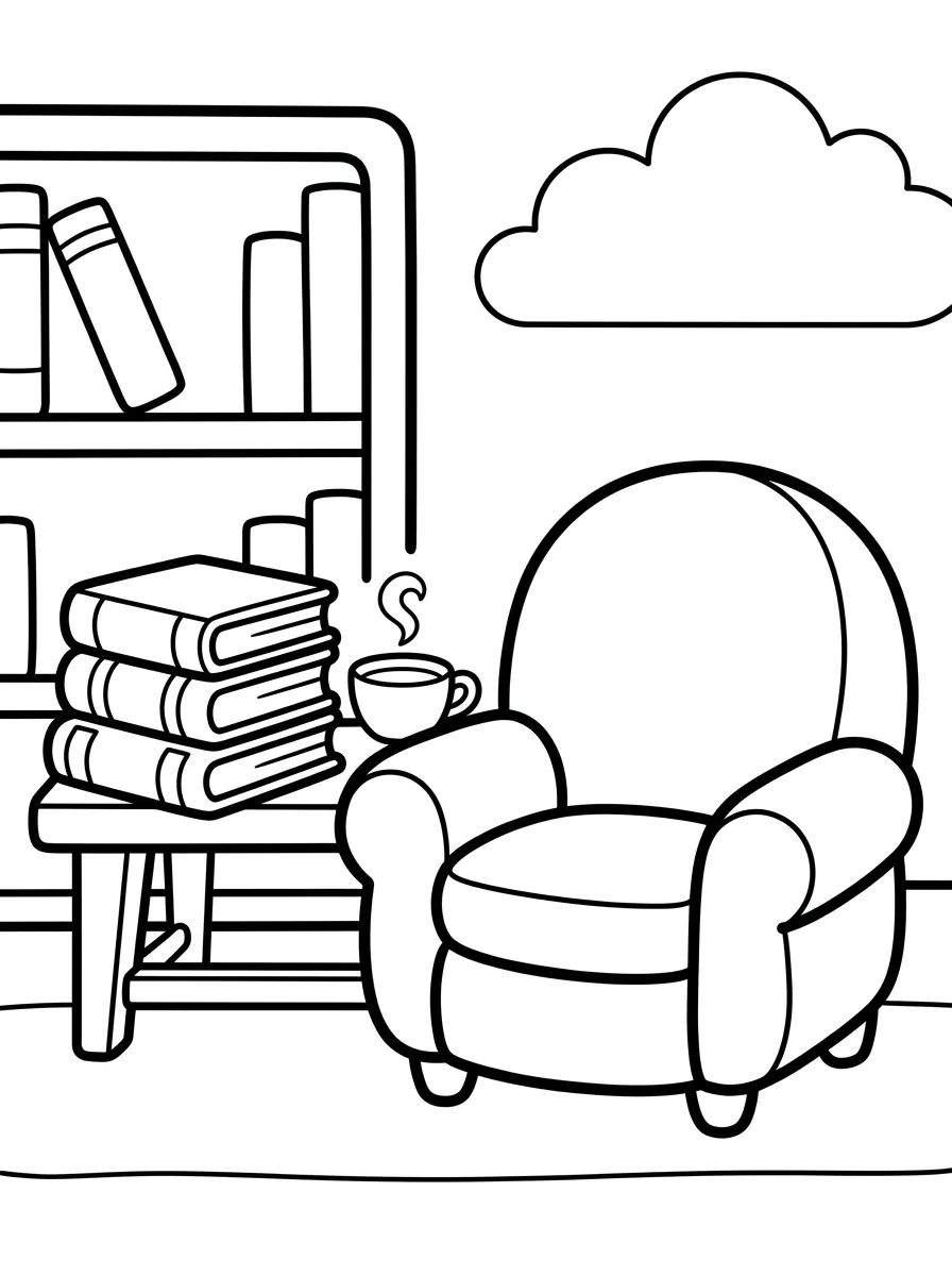 Cantinho da Leitura Aconchegante para colorir Desenho de Cantinho da Leitura Aconchegante para colorir e imprimir grátis