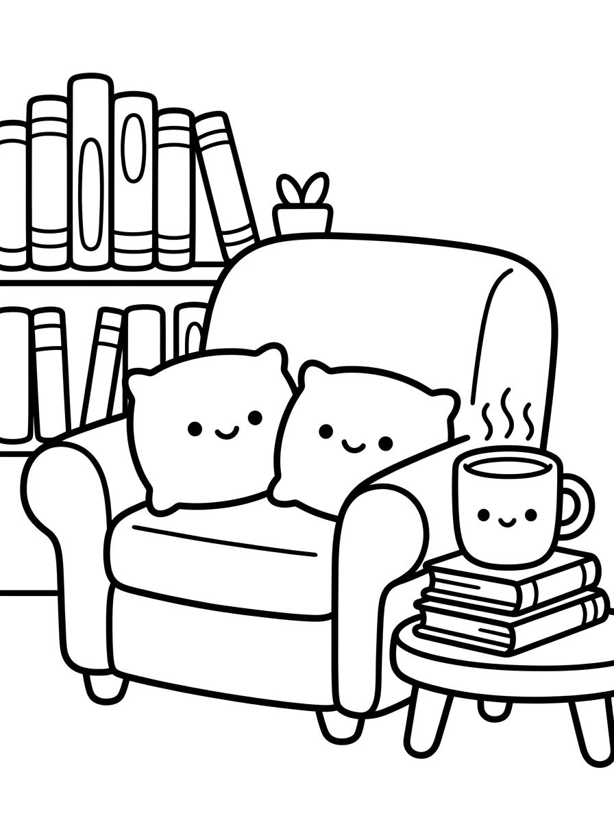 Cantinho da Leitura Aconchegante para colorir Desenho de Cantinho da Leitura Aconchegante para colorir e imprimir grátis