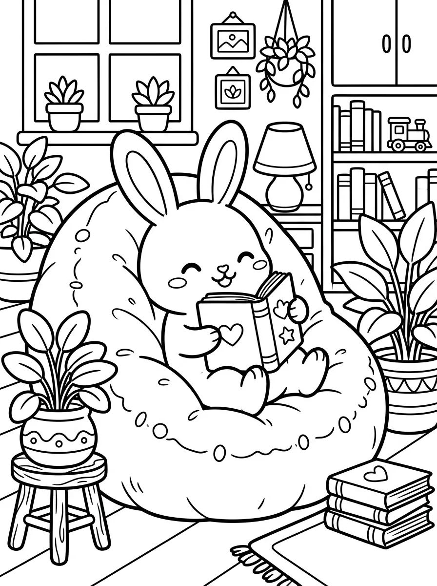 Coelhinho Acomodado no Puff para colorir Desenho de Coelhinho Acomodado no Puff para colorir e imprimir grátis
