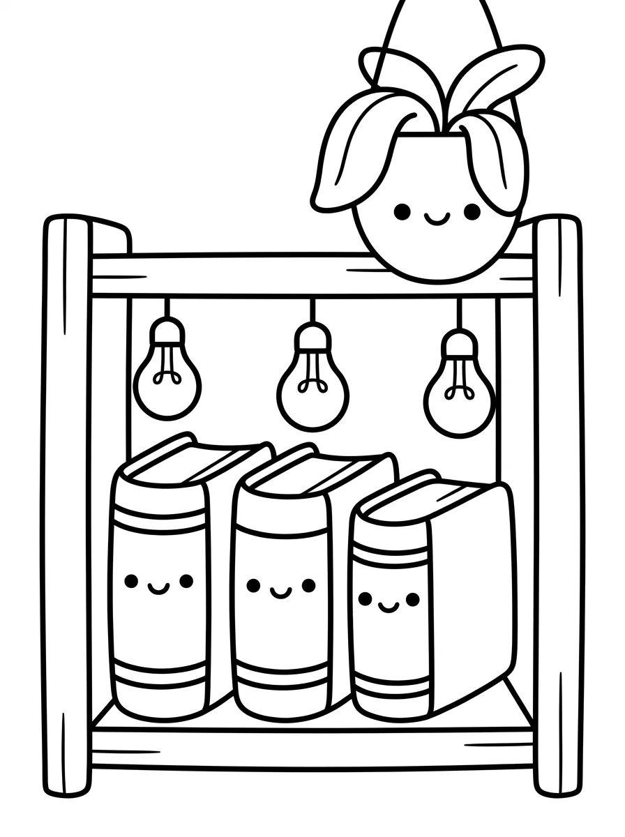 Estante de Livros Mágica para colorir Desenho de Estante de Livros Mágica para colorir e imprimir grátis