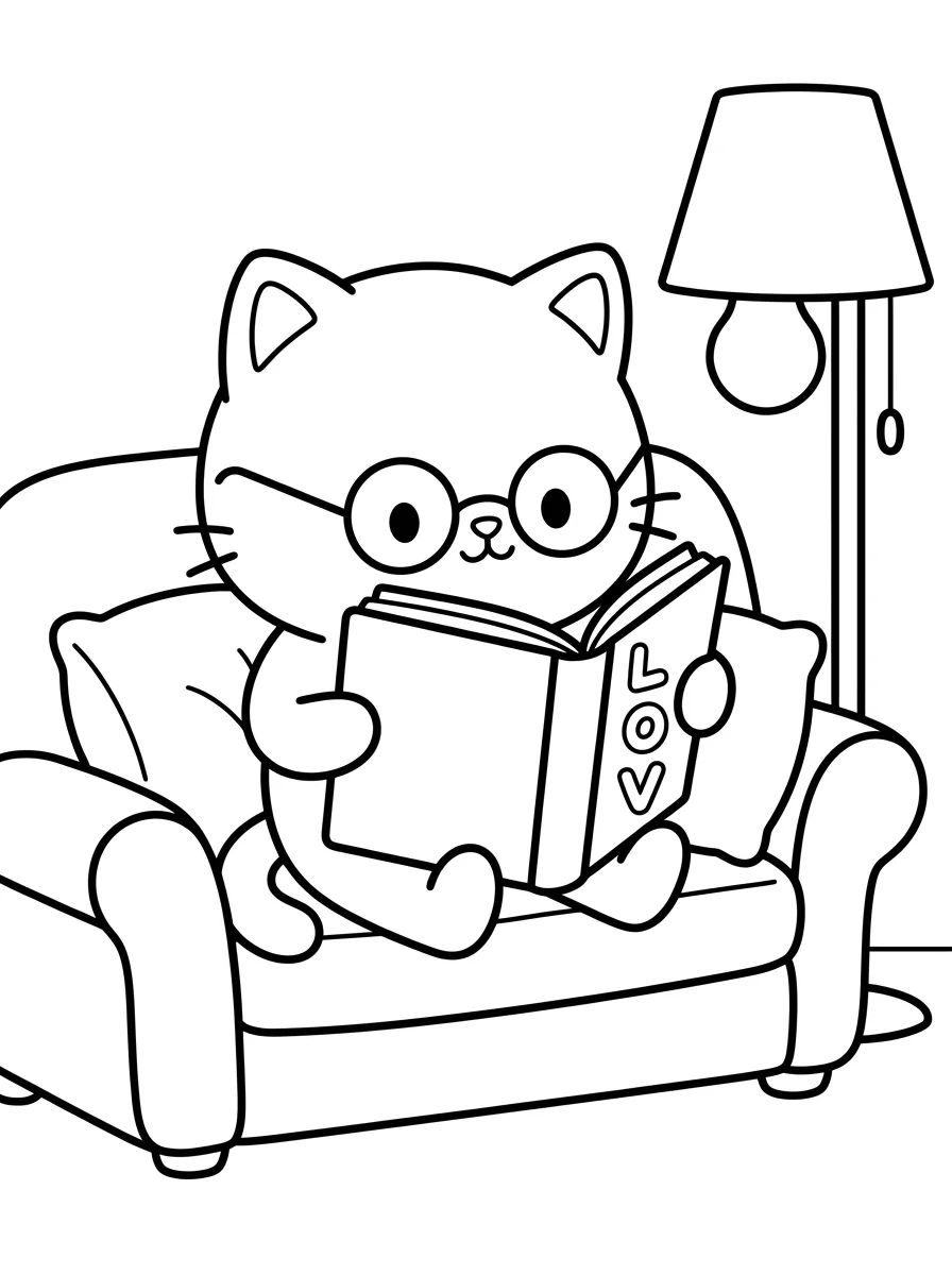 Gatito Tierno Leyendo en el Sofá para colorir Desenho de Gatito Tierno Leyendo en el Sofá para colorir e imprimir grátis