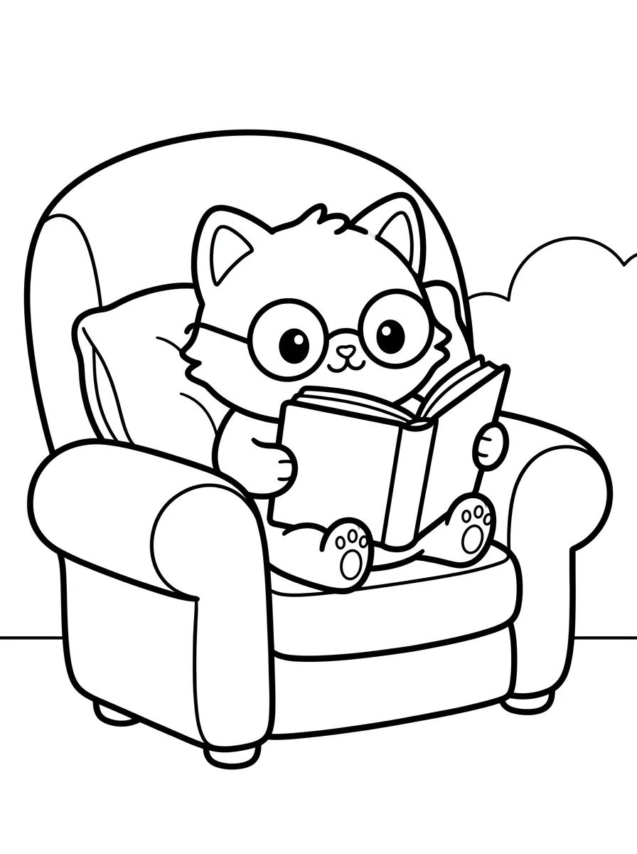 Gatinho Lendo na Poltrona para colorir Desenho de Gatinho Lendo na Poltrona para colorir e imprimir grátis