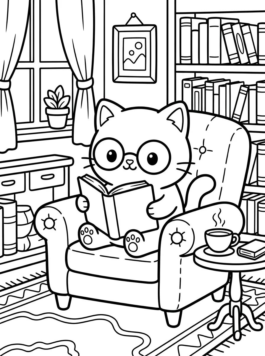 Coleção de desenhos para colorir: Cantinho da Leitura e Sala Aconchegante