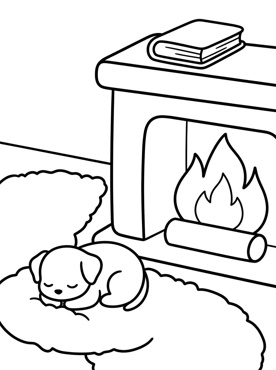 Lareira e Cachorrinho Dorminhoco para colorir Desenho de Lareira e Cachorrinho Dorminhoco para colorir e imprimir grátis