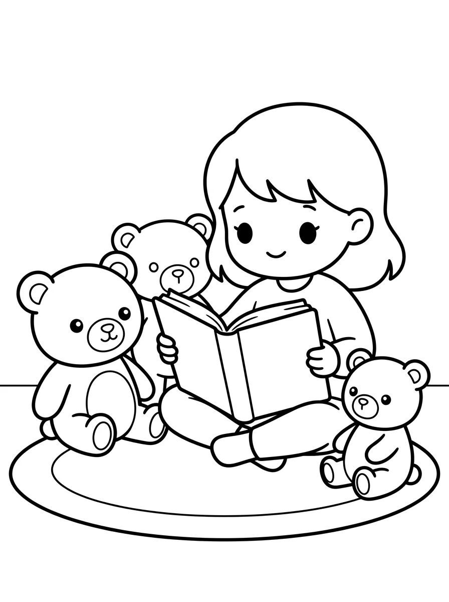 Menina Lendo História para os Ursinhos para colorir Desenho de Menina Lendo História para os Ursinhos para colorir e imprimir grátis