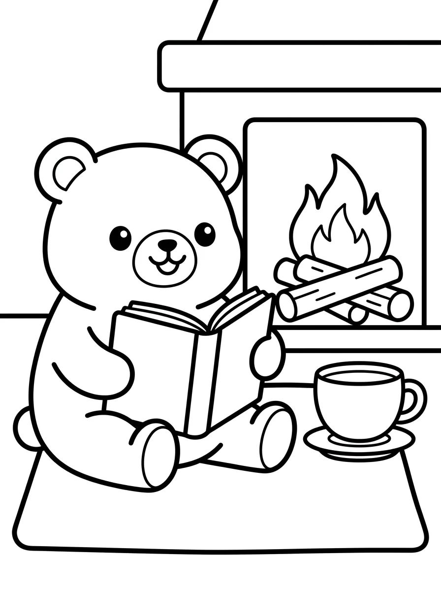 Ursinho na Lareira para colorir Desenho de Ursinho na Lareira para colorir e imprimir grátis