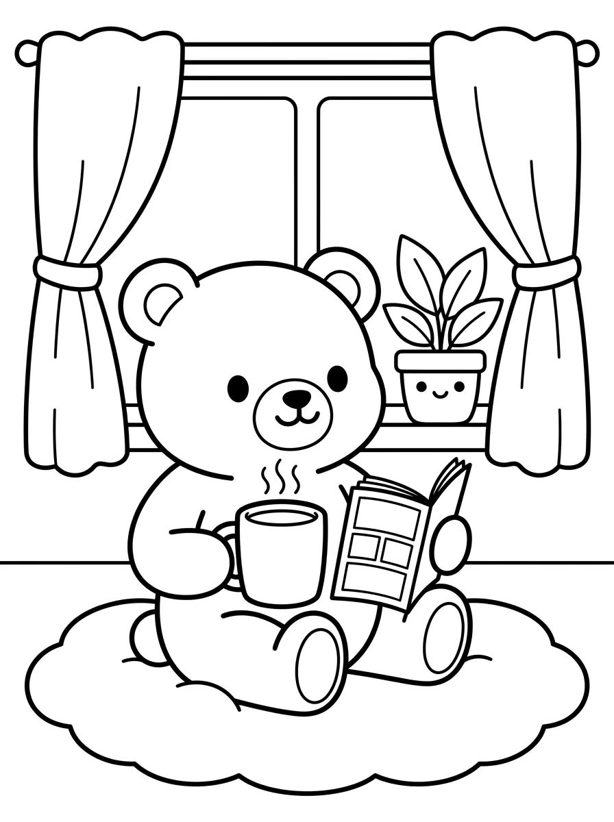 Ursinho Tomando Chá no Tapete da Sala para colorir Desenho de Ursinho Tomando Chá no Tapete da Sala para colorir e imprimir grátis