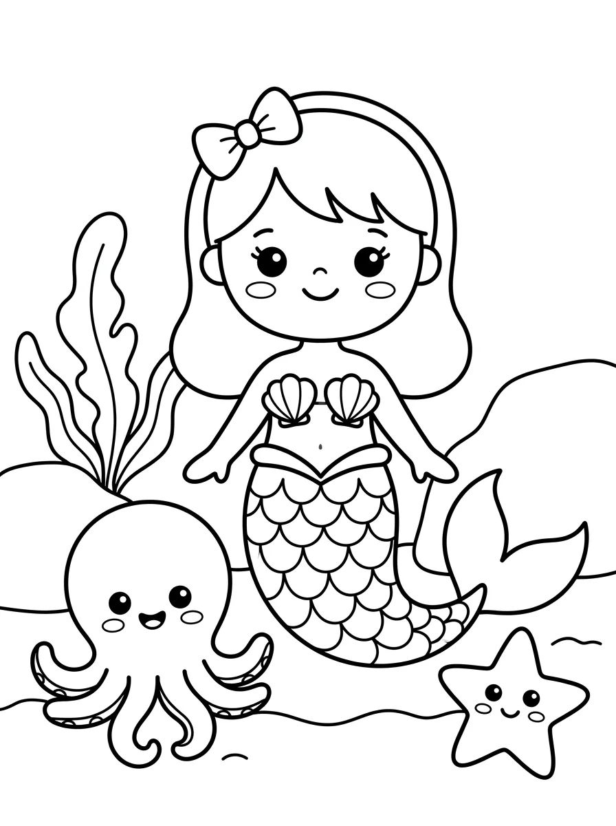 Sereiata com Amigos do Mar para colorir Desenho de Sereiata com Amigos do Mar para colorir e imprimir grátis