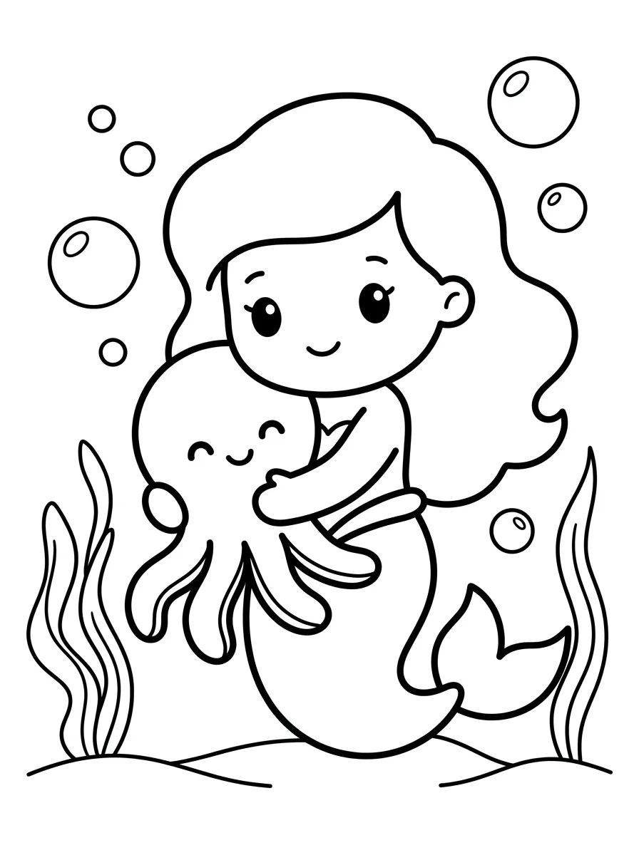 Sereiata e Amiguinho Polvo para colorir Desenho de Sereiata e Amiguinho Polvo para colorir e imprimir grátis
