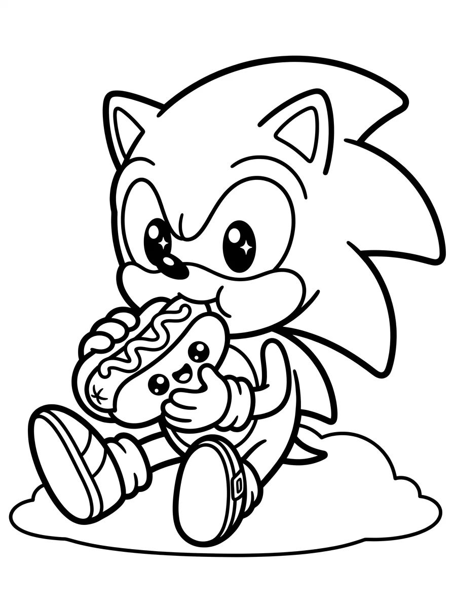 Sonic Comendo Cachorro-Quente para colorir Desenho de Sonic Comendo Cachorro-Quente para colorir e imprimir grátis