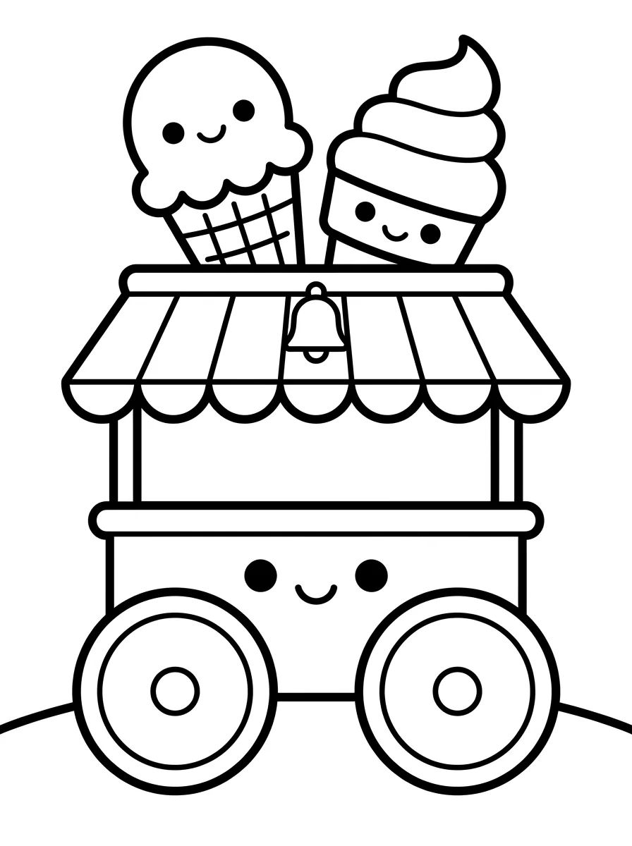 Carrinho de Sorvete Kawaii para colorir Desenho de Carrinho de Sorvete Kawaii para colorir e imprimir grátis