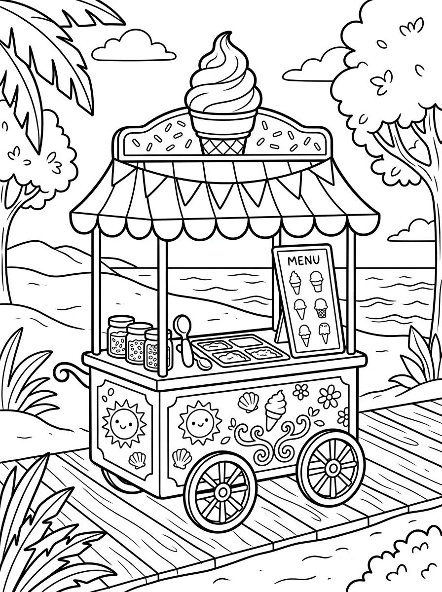 Carrinho de Sorvete Mágico de Verão para colorir Desenho de Carrinho de Sorvete Mágico de Verão para colorir e imprimir grátis