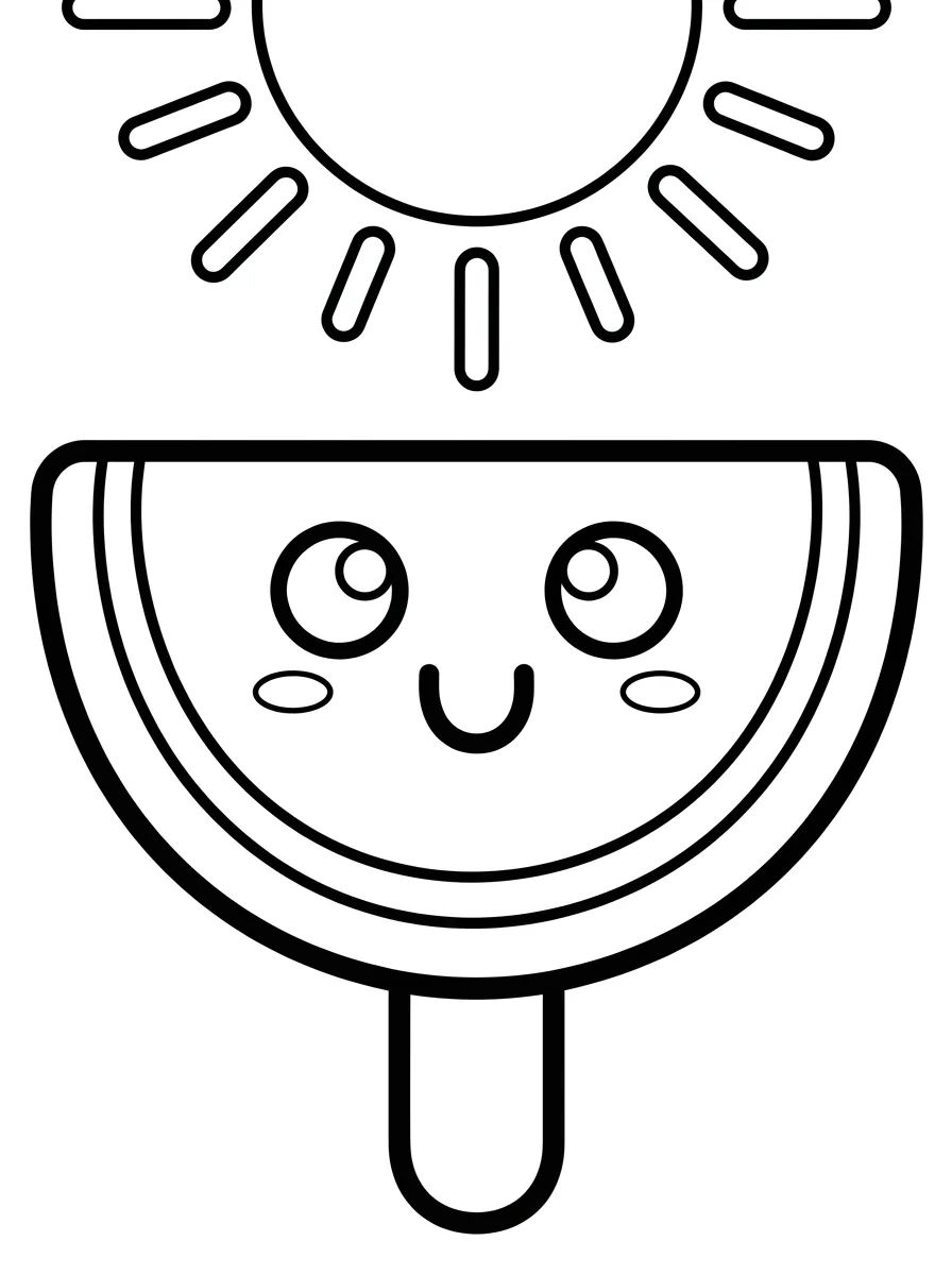 Picolé de Melancia Kawaii para colorir Desenho de Picolé de Melancia Kawaii para colorir e imprimir grátis