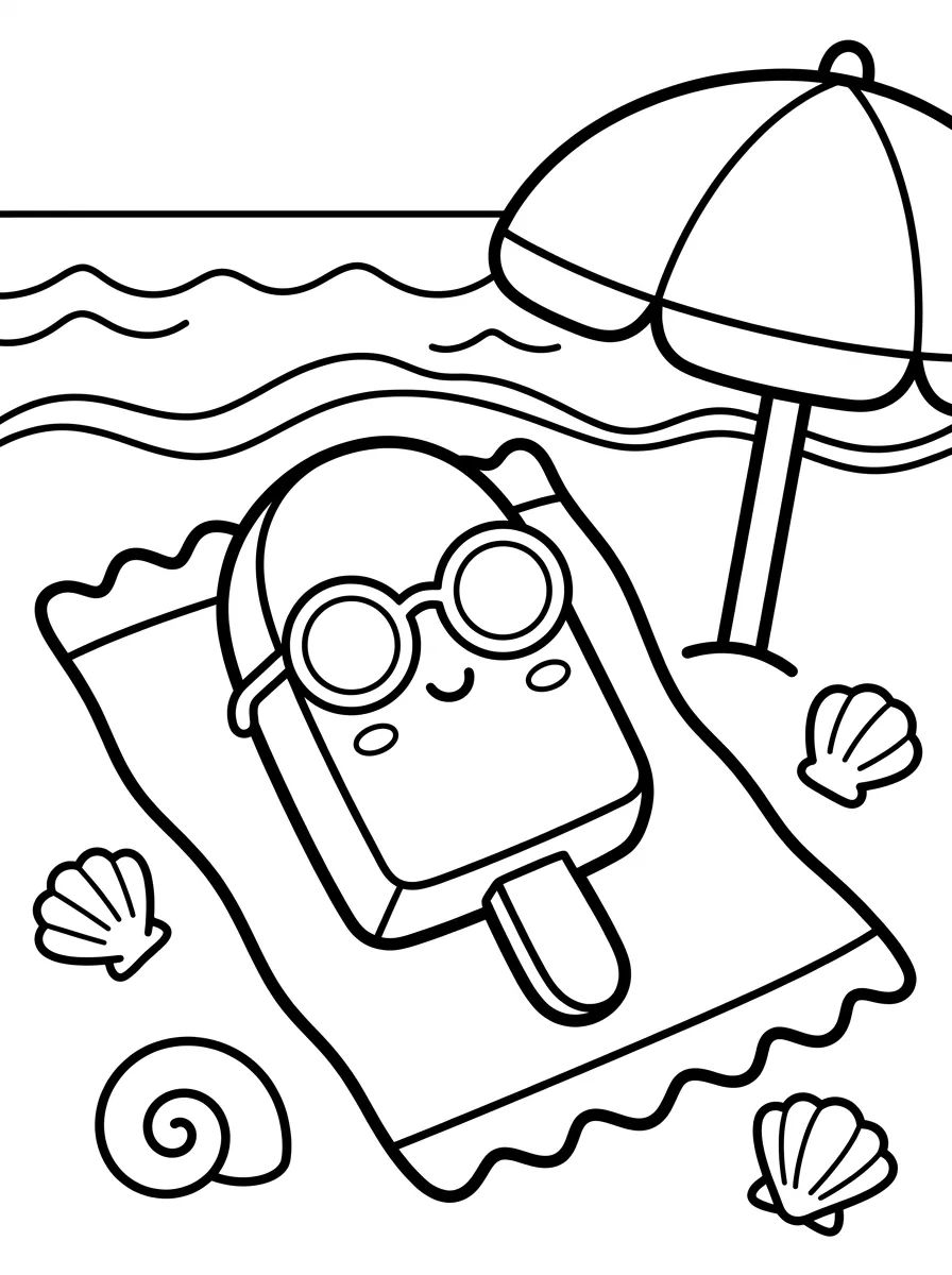Picolé Fofo na Praia com Óculos de Sol para colorir Desenho de Picolé Fofo na Praia com Óculos de Sol para colorir e imprimir grátis