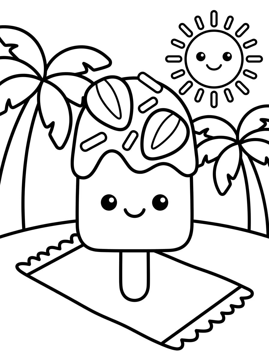 Picolé Fofo sob o Sol de Verão para colorir Desenho de Picolé Fofo sob o Sol de Verão para colorir e imprimir grátis