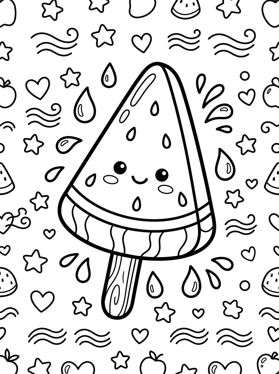 Picolé Melancia Fofo para Colorir para colorir Desenho de Picolé Melancia Fofo para Colorir para colorir e imprimir grátis