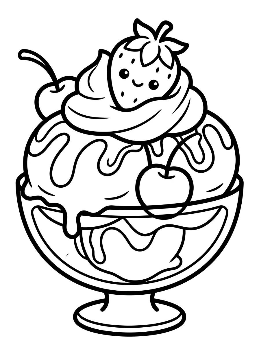 Taça de Sundae com Morango para colorir Desenho de Taça de Sundae com Morango para colorir e imprimir grátis