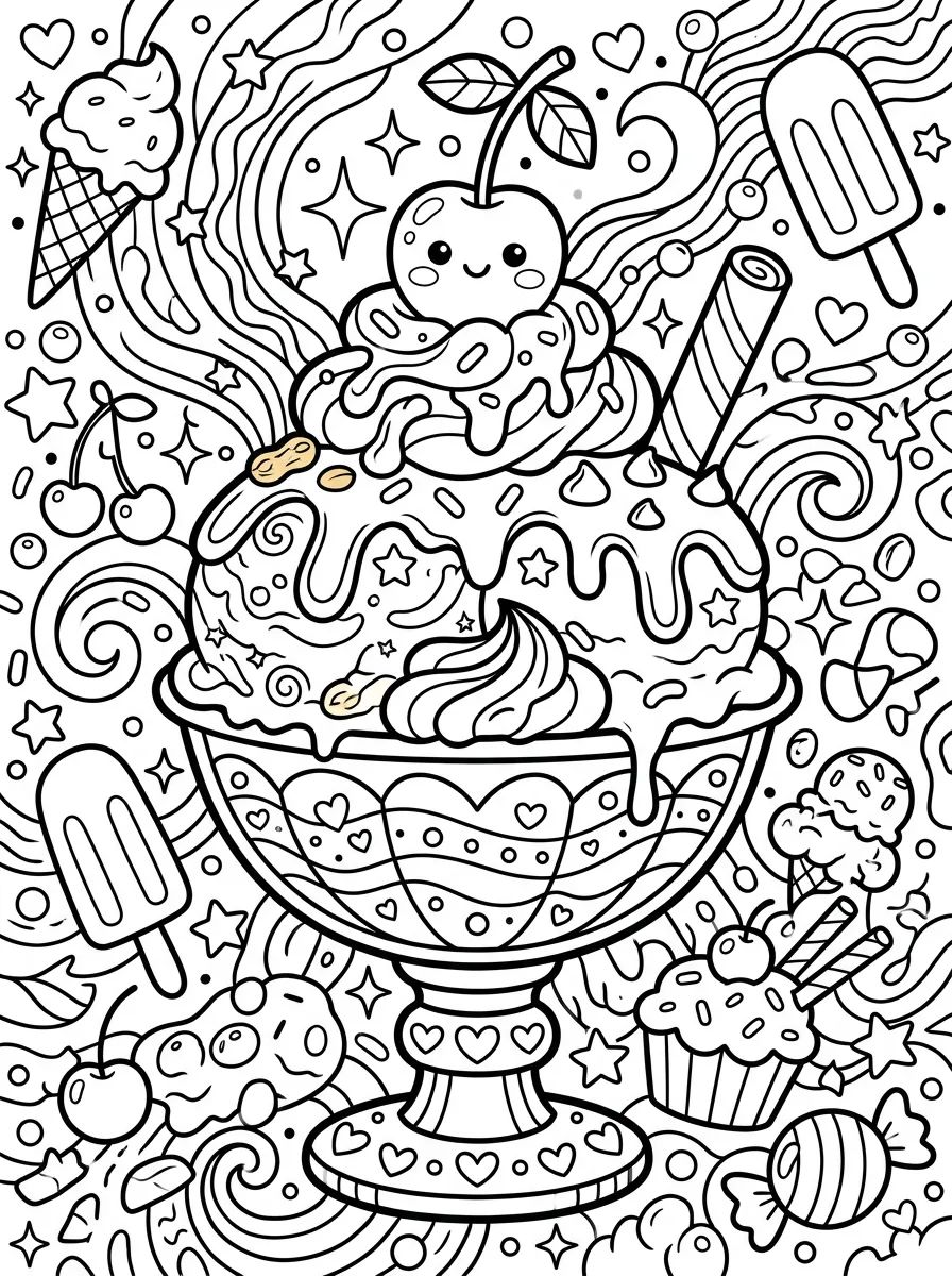Fun Ice Cream Sundae with Cherry para colorir Desenho de Fun Ice Cream Sundae with Cherry para colorir e imprimir grátis