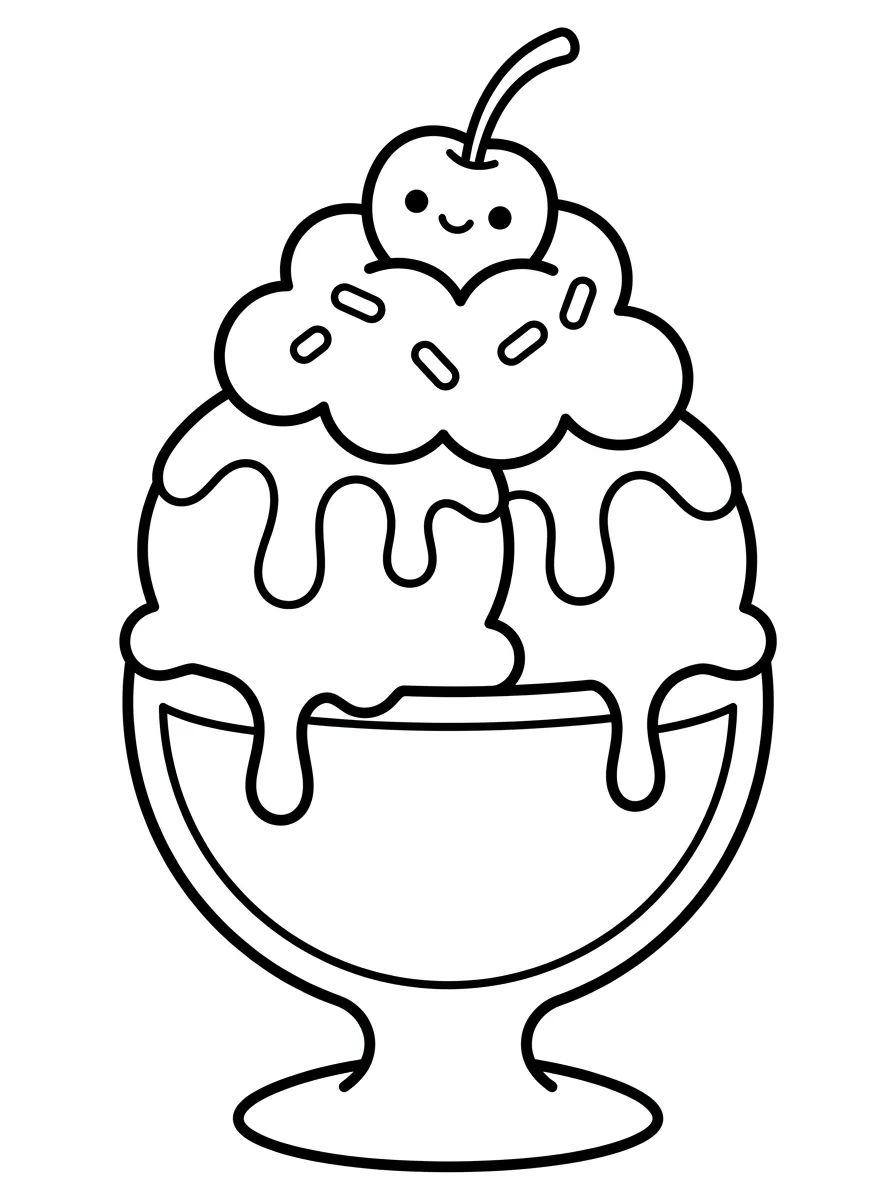 Taça de Sundae Divertido com Chantilly para colorir Desenho de Taça de Sundae Divertido com Chantilly para colorir e imprimir grátis