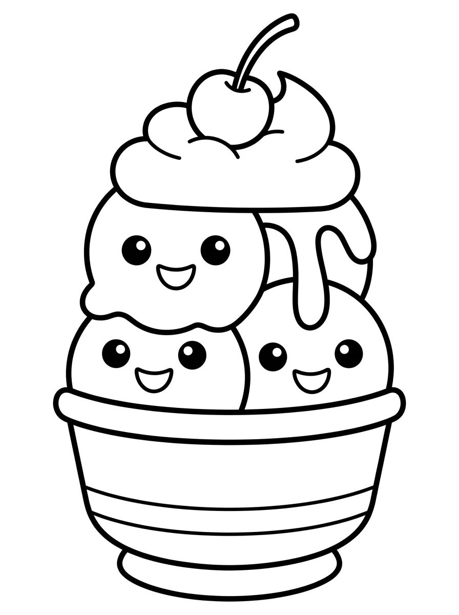 Taça Sundae com Chantilly e Cereja para colorir Desenho de Taça Sundae com Chantilly e Cereja para colorir e imprimir grátis