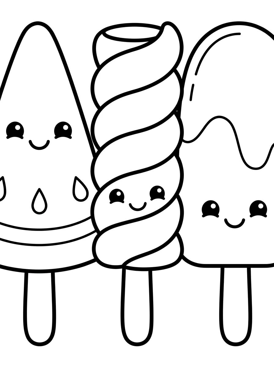 Trio de Picolés Fofos e Variados para colorir Desenho de Trio de Picolés Fofos e Variados para colorir e imprimir grátis