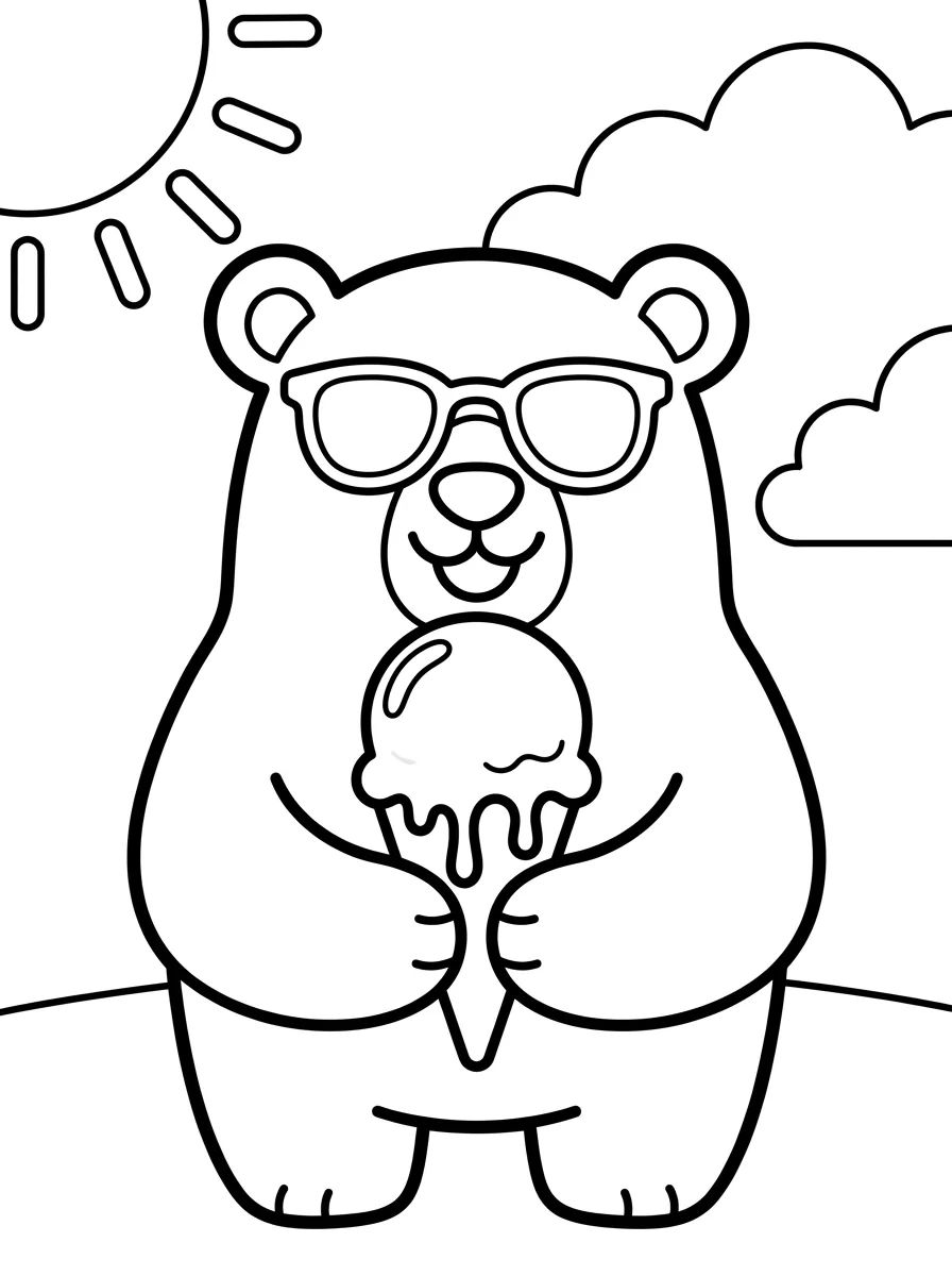 Ursinho com Sorvete no Verão para colorir Desenho de Ursinho com Sorvete no Verão para colorir e imprimir grátis