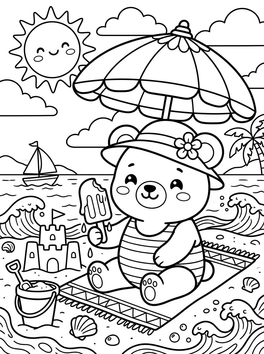 Ursinho Comendo Sorvete no Verão para colorir Desenho de Ursinho Comendo Sorvete no Verão para colorir e imprimir grátis