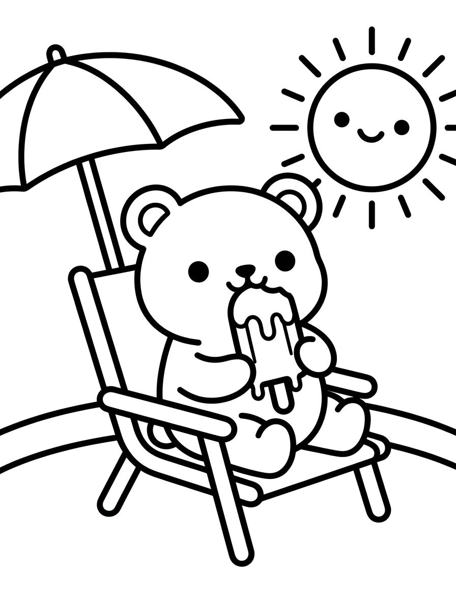 Ursinho Fofo Comendo Sorvete no Verão para colorir Desenho de Ursinho Fofo Comendo Sorvete no Verão para colorir e imprimir grátis
