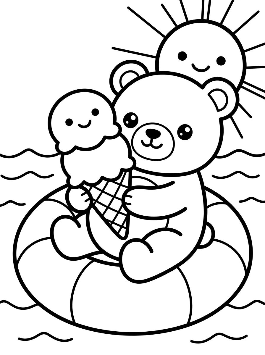 Ursinho Kawaii Tomando Sorvete para colorir Desenho de Ursinho Kawaii Tomando Sorvete para colorir e imprimir grátis