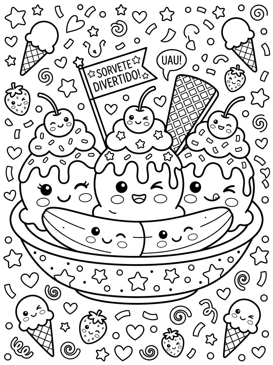 Banana Split Divertida para colorir Desenho de Banana Split Divertida para colorir e imprimir grátis