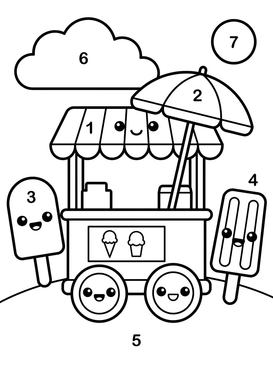 Carrinho de Sorvete Fofinho para colorir Desenho de Carrinho de Sorvete Fofinho para colorir e imprimir grátis