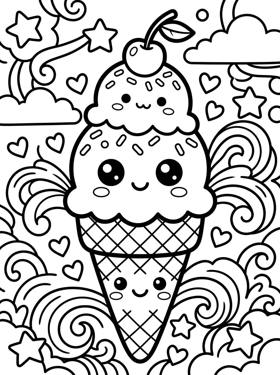 Casquinha de Sorvete Fofinha para colorir Desenho de Casquinha de Sorvete Fofinha para colorir e imprimir grátis