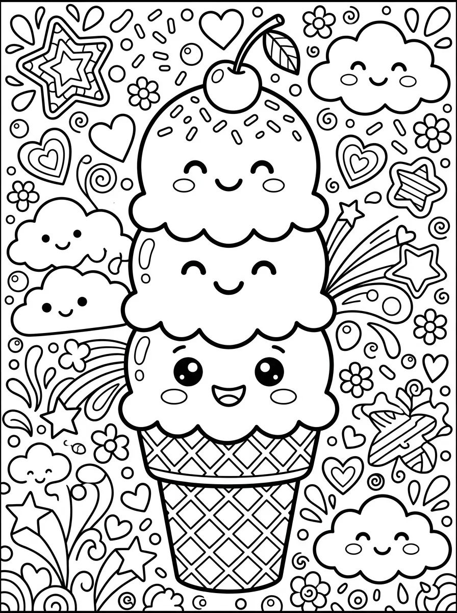 Casquinha de Sorvete Kawaii para colorir Desenho de Casquinha de Sorvete Kawaii para colorir e imprimir grátis
