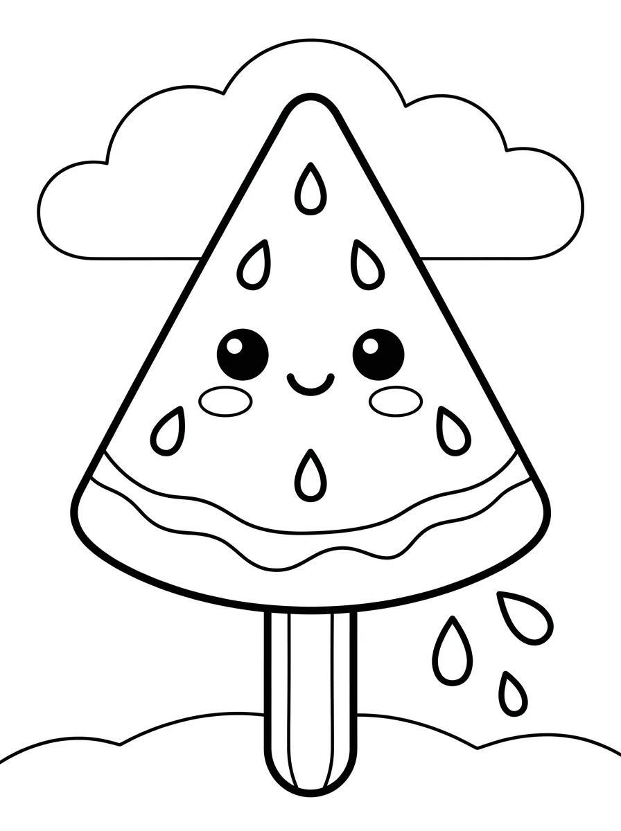 Picolé de Melancia Kawaii para colorir Desenho de Picolé de Melancia Kawaii para colorir e imprimir grátis