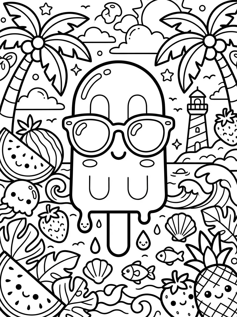 Picolé Divertido de Frutas para colorir Desenho de Picolé Divertido de Frutas para colorir e imprimir grátis