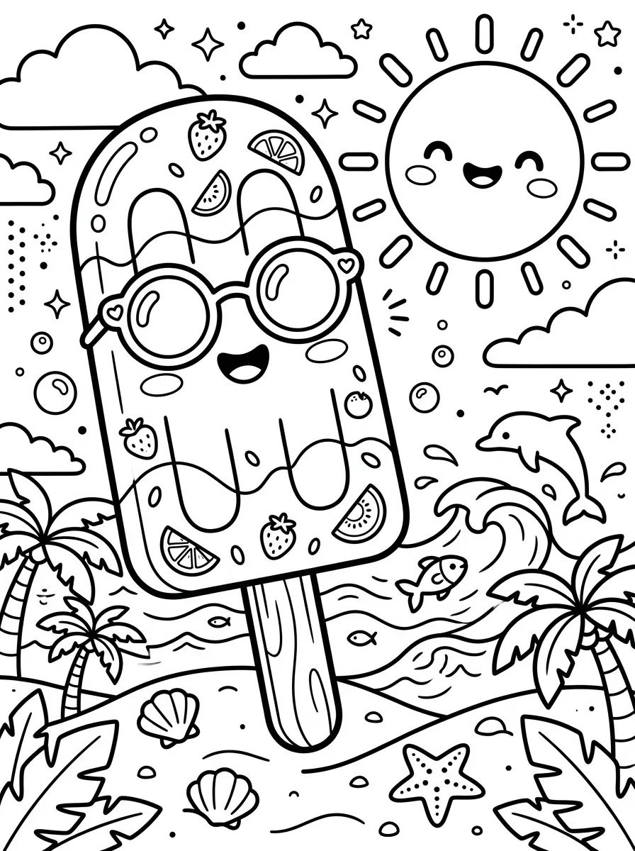 Picolé Sorridente no Sol para colorir Desenho de Picolé Sorridente no Sol para colorir e imprimir grátis